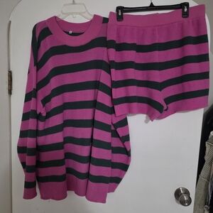 Striped Pink and Black Kids Pajama Set